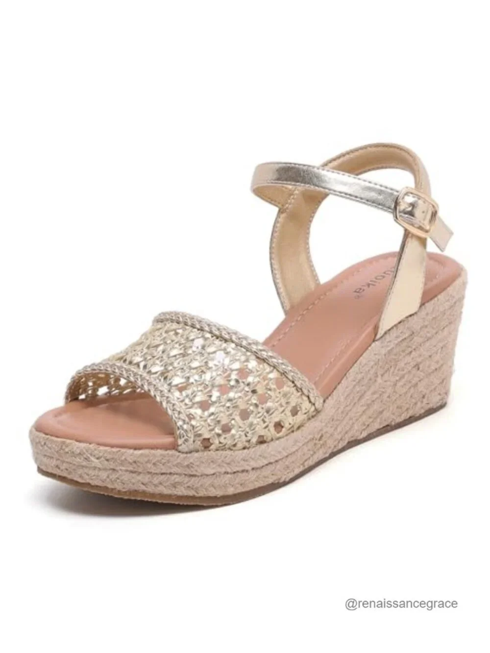 Women's Extra Wide Width Wedge Platform Sandals Faux Leather Adjustable Ankle